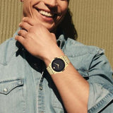 Movado Museum Black Dial Gold Steel Strap Watch For Men - 606997 Authentic Buy Shop Now