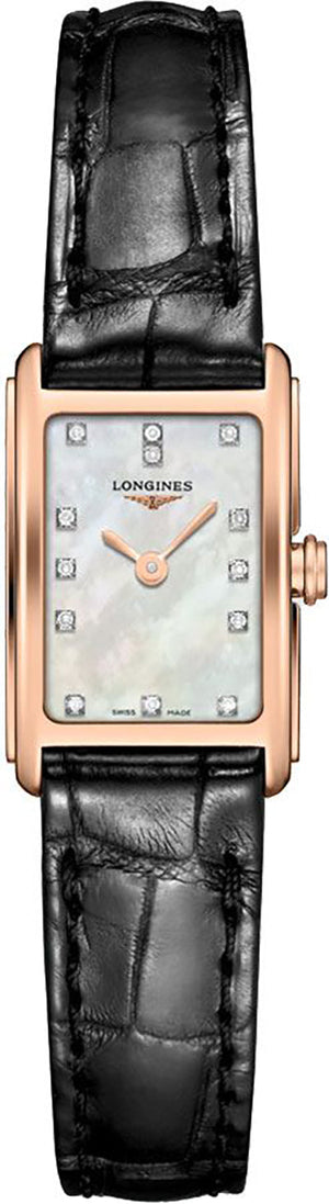 Longines Dolcevita Diamonds Mother of Pearl White Dial Black Leather Strap Watch for Women - L5.258.8.87.0 Authentic Buy Shop Now