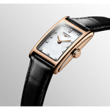 Longines Dolcevita Diamonds Mother of Pearl White Dial Black Leather Strap Watch for Women - L5.258.8.87.0 Authentic Buy Shop Now