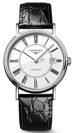 Longines Presence 38.5mm Automatic White Dial Black Leather Strap Watch for Men - L4.921.4.11.2 Authentic Buy Shop Now