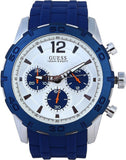 Guess Caliber Chronograph White Dial Blue Rubber Strap Watch for Men - W0864G6 Authentic Buy Shop Now