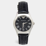 Emporio Armani Velente Black Dial Black Leather Strap Watch For Women - AR0644 Authentic Buy Shop Now