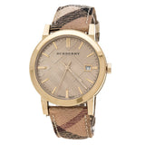 Burberry The City Gold Dial Haymarket Brown Leather Strap Watch for Women - BU9026 Authentic Buy Shop Now