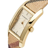 Burberry Pioneer Gold Dial Haymarket Beige Leather Strap Watch for Women - BU9509 Authentic Buy Shop Now