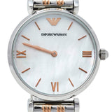 Emporio Armani Gianni T-Bar Mother of Pearl Dial Two Tone Steel Strap Watch For Women - AR1987 Authentic Buy Shop Now