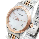 Gucci G Timeless Diamonds Mother of Pearl Dial Two Tone Mesh Bracelet Watch For Women - YA126514 Authentic Buy Shop Now