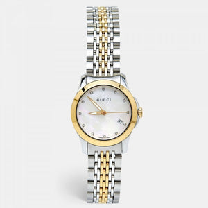 Gucci G Timeless Diamonds Mother of Pearl Dial Two Tone Steel Strap Watch For Women - YA126413 Authentic Buy Shop Now