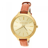 Michael Kors Runway Quartz Gold Dial Orange Leather Strap Watch For Women - MK2275 Authentic Buy Shop Now