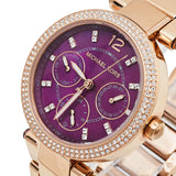 Michael Kors Parker Chronograph Purple Dial Rose Gold Steel Strap Watch For Women - MK6417 Authentic Buy Shop Now