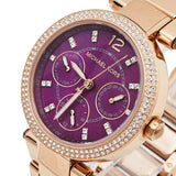 Michael Kors Mini Parker Multi-Function Plum Mother of Pearl Dial Rose Gold Steel Strap Watch For Women - MK6403 Authentic Buy Shop Now