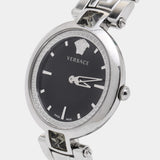Versace Crystal Gleam Guilloche Black Dial Silver Steel Strap Watch for Women - VAN030016 Authentic Buy Shop Now