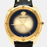 Versace Shadov Quartz Gold Dial Black Leather Strap Watch for Women - VEBM00318 Authentic Buy Shop Now