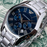 Emporio Armani Classic Blue Dial Silver Steel Strap Watch For Men - AR1635 Authentic Buy Shop Now