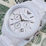 Emporio Armani Ceramica Chronograph White Dial White Strap Watch For Men - AR1453 Authentic Buy Shop Now
