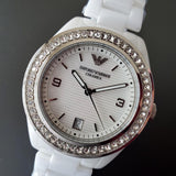 Emporio Armani Ceramica White Mother of Pearl Dial Stainless Steel Strap Watch For Women - AR1426 Authentic Buy Shop Now
