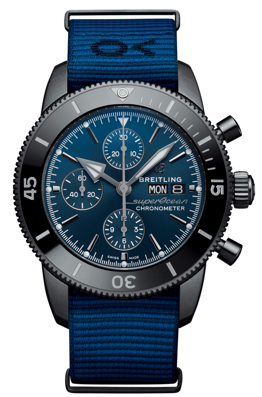 Breitling Superocean Heritage Chronograph 44 Outerknown Blue Dial Blue NATO Strap Watch for Men - M133132A1C1W1 Authentic Buy Shop Now
