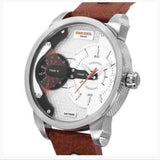 Diesel Mini Daddy Silver Dial Brown Leather Strap Watch For Men - DZ7309 Authentic Buy Shop Now