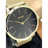 Hugo Boss Horizon Quartz Black Dial Gold Mesh Bracelet Watch For Men - 1513735 Authentic Buy Shop Now