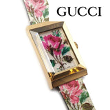 Gucci G-Frame Floral Mother of Pearl Dial White Leather Strap Watch For Women - YA147406 Authentic Buy Shop Now