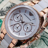 Emporio Armani Sportivo White Dial Rose Gold & White Steel Strap Watch For Women - AR5942 Authentic Buy Shop Now