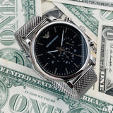 Emporio Armani Luigi Black Dial Silver Mesh Bracelet Watch For Men - AR8032 Authentic Buy Shop Now