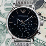 Emporio Armani Luigi Black Dial Silver Mesh Bracelet Watch For Men - AR8032 Authentic Buy Shop Now