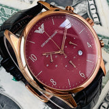 Emporio Armani Classic Chronograph Burgundy Dial Brown Leather Strap Watch For Men - AR1890 Authentic Buy Shop Now