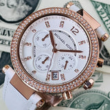 Michael Kors Parker White Diamonds Dial White Leather Strap Watch for Women - MK2281 Authentic Buy Shop Now