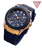 Guess Legacy Chronograph Blue Dial Blue Rubber Strap Watch For Men - W1049G9 Authentic Buy Shop Now