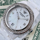 Emporio Armani Ceramica White Mother of Pearl Dial Stainless Steel Strap Watch For Women - AR1426 Authentic Buy Shop Now