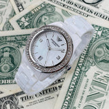 Emporio Armani Ceramica White Mother of Pearl Dial Stainless Steel Strap Watch For Women - AR1426 Authentic Buy Shop Now