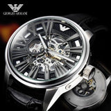 Emporio Armani Meccanico Automatic Black Dial Leather Strap Watch For Men - AR4629 Authentic Buy Shop Now