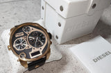 Diesel Big Daddy Gold & Black Dial Black Leather Strap Watch For Men - DZ7261 Authentic Buy Shop Now