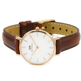 Daniel Wellington Classic Petite St Mawes White Dial Brown Leather Strap Watch For Women - DW00100231 Authentic Buy Shop Now