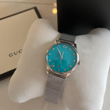 Gucci G-Timeless Turquiose Mother of Pearl Dial Silver Mesh Bracelet Watch For Women - YA1264039 Authentic Buy Shop Now