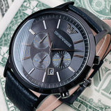 Emporio Armani Sportivo Chronograph Black Dial Black Leather Strap Watch For Men - AR2461 Authentic Buy Shop Now