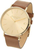 Coach Charles Gold Dial Brown Leather Strap Watch for Women - 14602433 Authentic Buy Shop Now