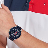 Tommy Hilfiger Clark Chronograph Blue Dial Black Leather Strap Watch For Men - 1792083 Authentic Buy Shop Now