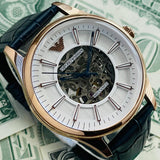 Emporio Armani Meccanico Automatic White Dial Blue Leather Strap Watch For Men - AR1947 Authentic Buy Shop Now