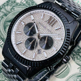 Michael Kors Lexington Chronograph Crystals Silver Dial Black Steel Strap Watch for Men - MK8605 Authentic Buy Shop Now