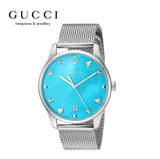Gucci G-Timeless Turquiose Mother of Pearl Dial Silver Mesh Bracelet Watch For Women - YA1264039 Authentic Buy Shop Now