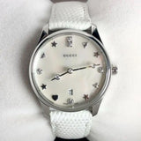 Gucci G-Timeless Mother of Pearl White Dial White Leather Strap Watch For Women - YA126597 Authentic Buy Shop Now