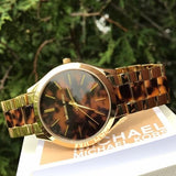 Michael Kors Slim Runway Tortoise Shell Dial Two Tone Steel Strap Watch for Women - MK4284 Authentic Buy Shop Now