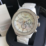 Emporio Armani Ceramica Chronograph White Dial White Ceramic Strap Watch For Women - AR1456 Authentic Buy Shop Now