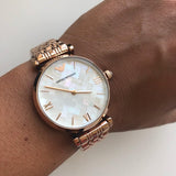 Emporio Armani Mother of Pearl Dial Rose Gold Steel Strap Watch For Women - AR11110 Authentic Buy Shop Now