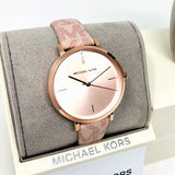 Michael Kors Jayne Three Hand Rose Gold Dial Pink Leather Strap Watch For Women - MK7130 Authentic Buy Shop Now
