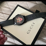 Gucci G Timeless Cat Motif Black Dial Black Leather Strap Unisex Watch - YA1264021 Authentic Buy Shop Now