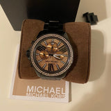 Michael Kors Wren Chronograph Gold Diamonds Dial Black Steel Strap Watch for Women - MK5879 Authentic Buy Shop Now