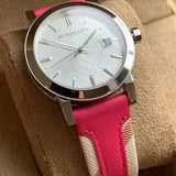Burberry The City White Dial Haymarket Pink Leather Strap Watch for Women - BU9149 Authentic Buy Shop Now