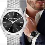Michael Kors Slim Runway Analog Black Dial Silver Mesh Bracelet Watch For Men - MK8606 Authentic Buy Shop Now